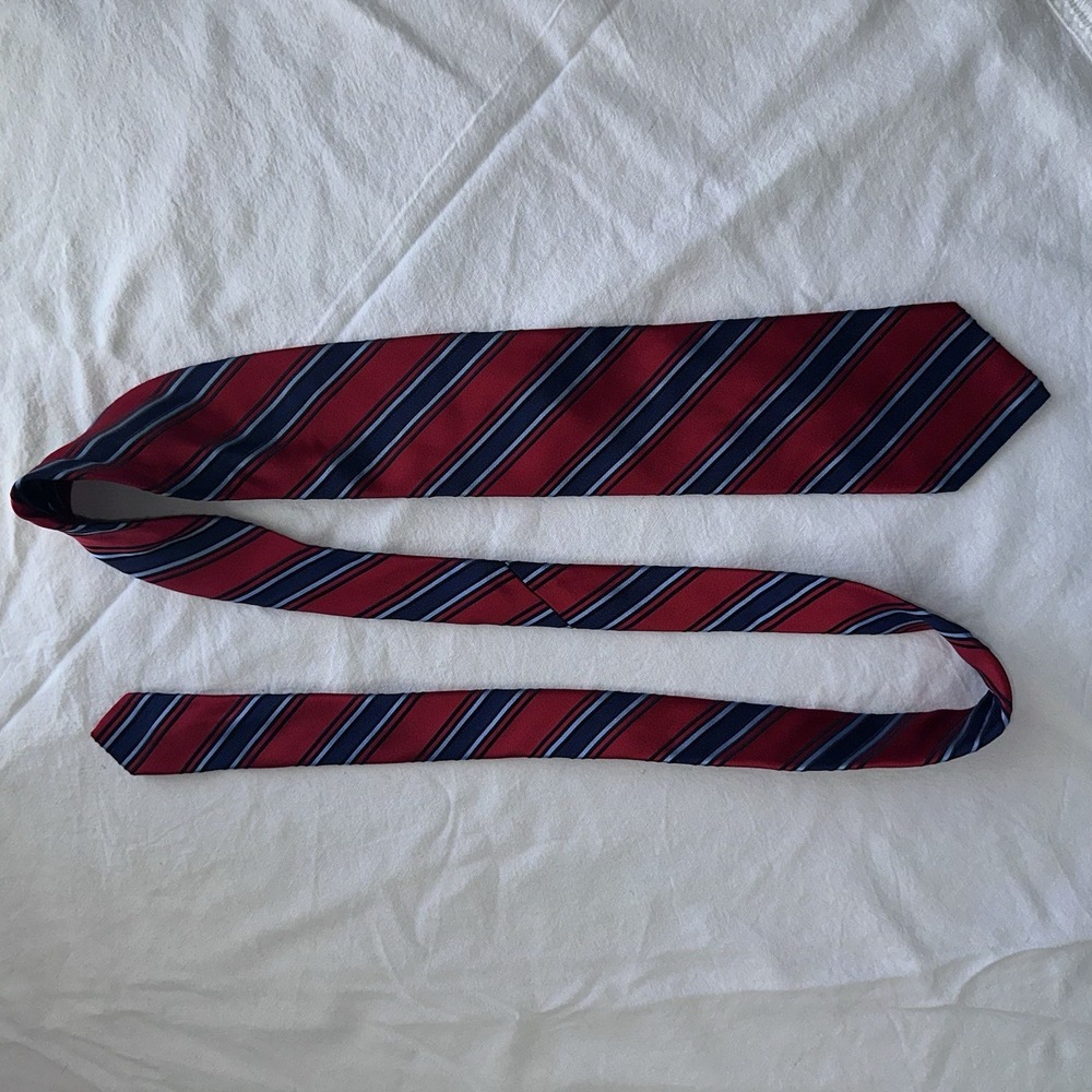 Hart Schaffner Silk Tie Mens Red Navy Striped - Picture 7 of 9